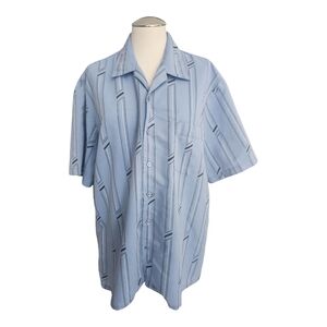 VTG Men’s Blue Striped Button-Up Shirt L | Platinum 70/30 Poly Cotton Old Money